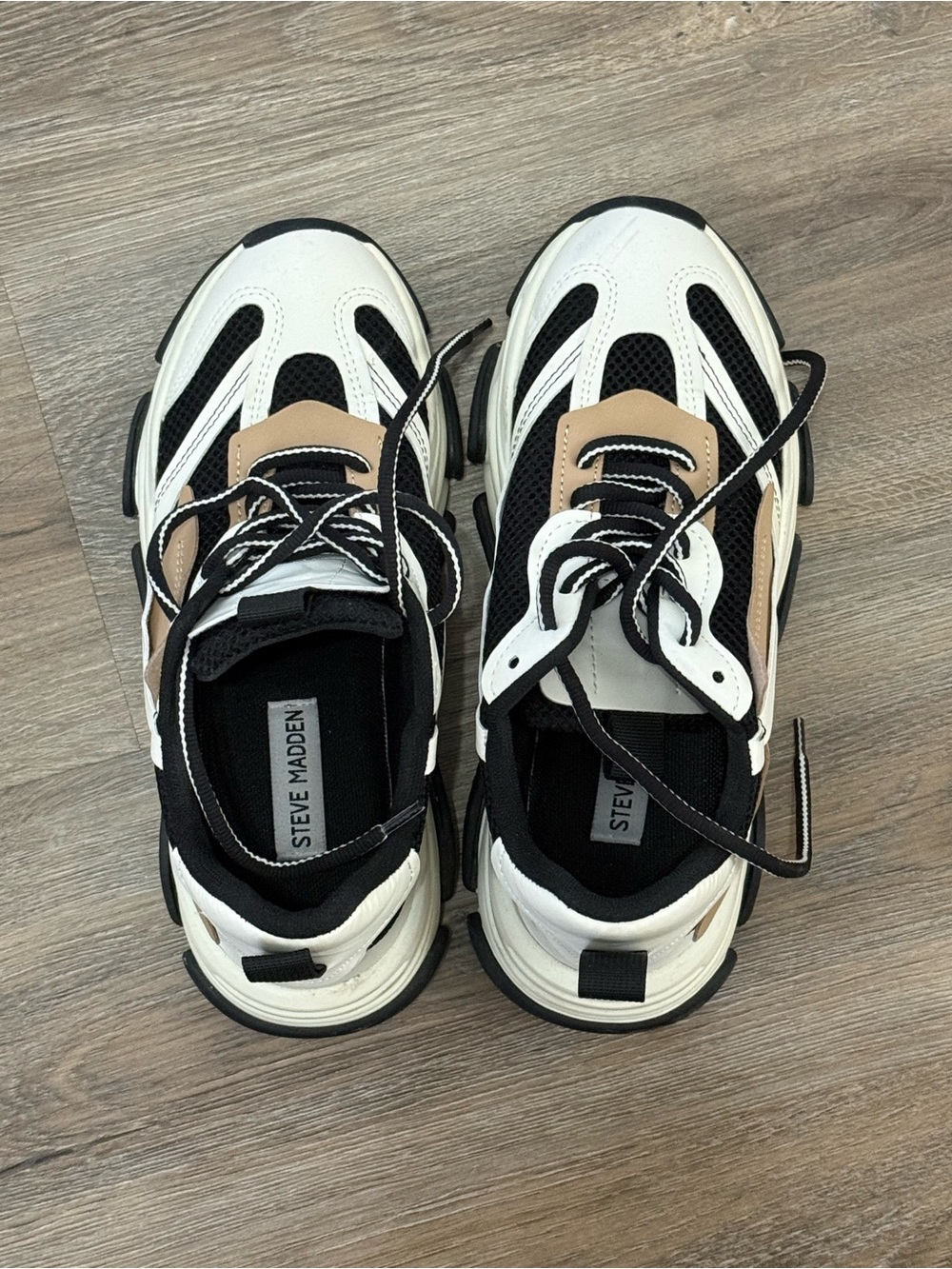 Steve Madden Women's Sneakers in White, Black & Tan